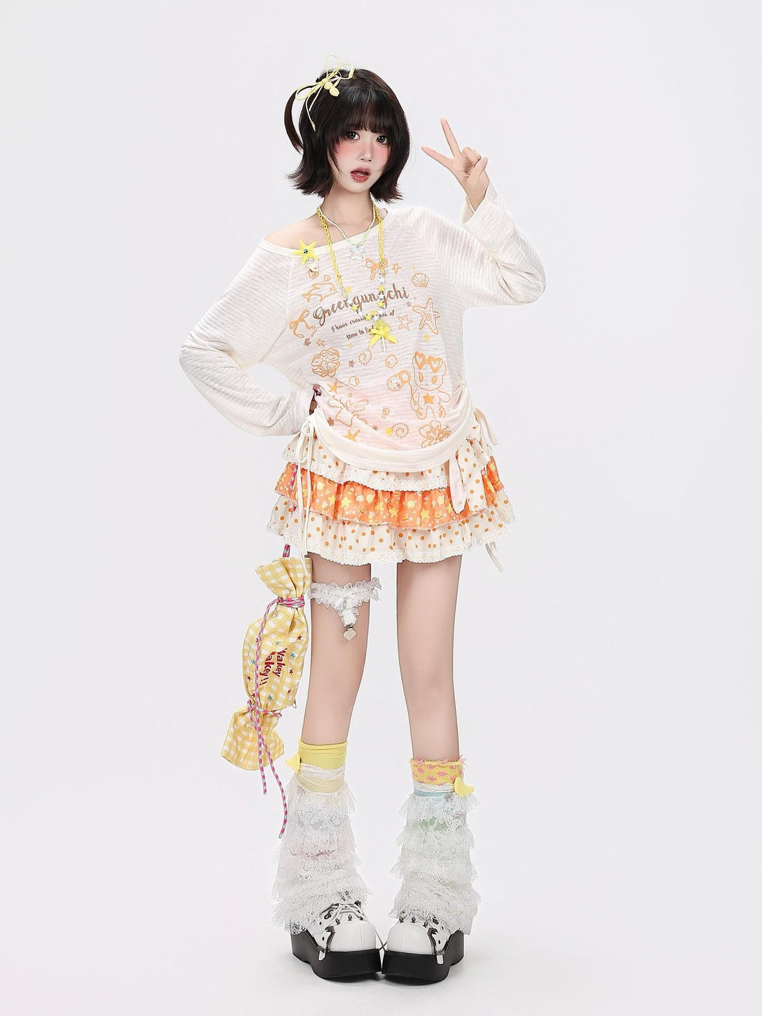 Crazy Girl Striped Cartoon Starfish Shell Print Slim Women&