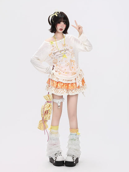 Crazy Girl Striped Cartoon Starfish Shell Print Slim Women&
