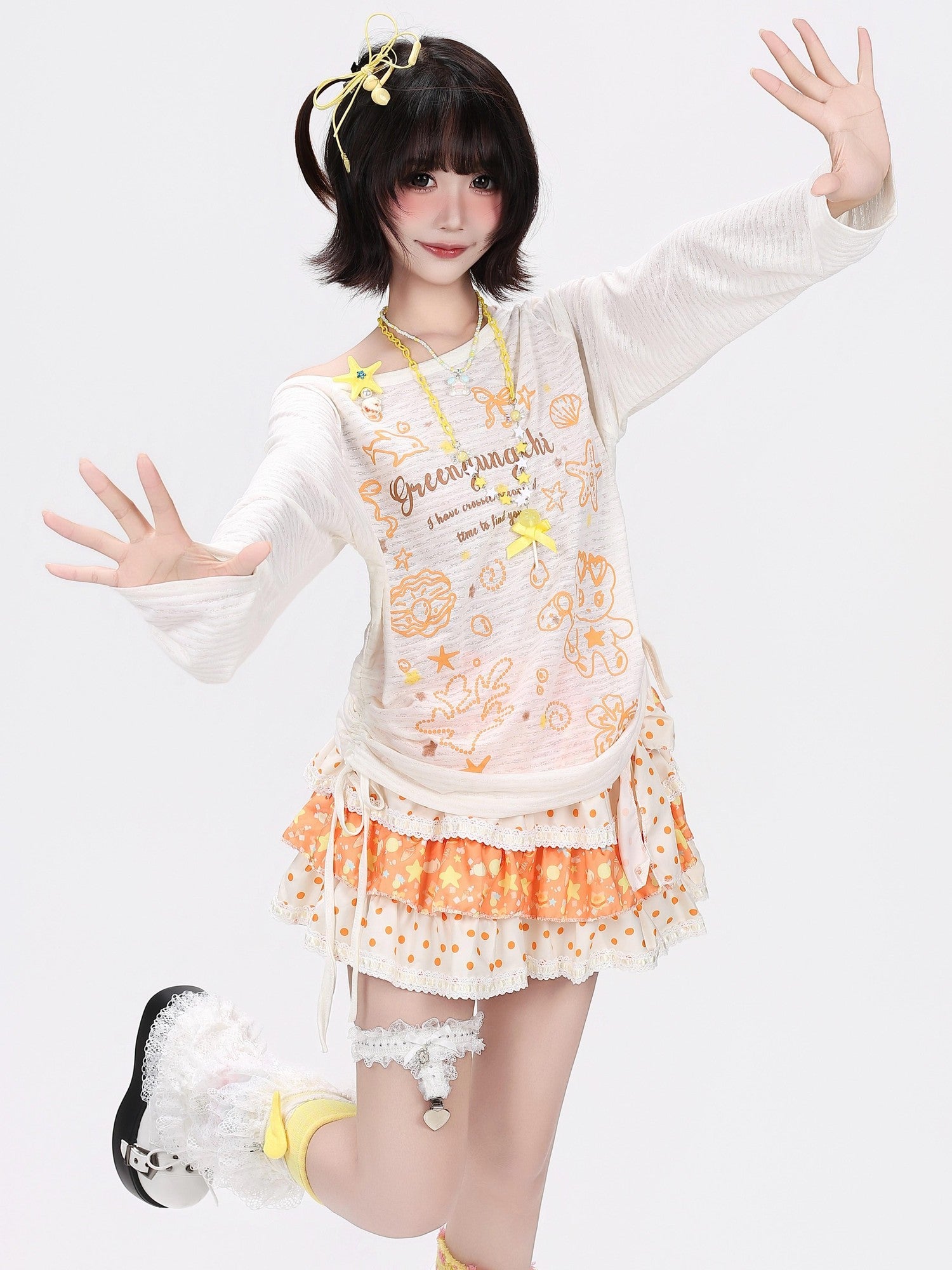 Crazy Girl Striped Cartoon Starfish Shell Print Slim Women&