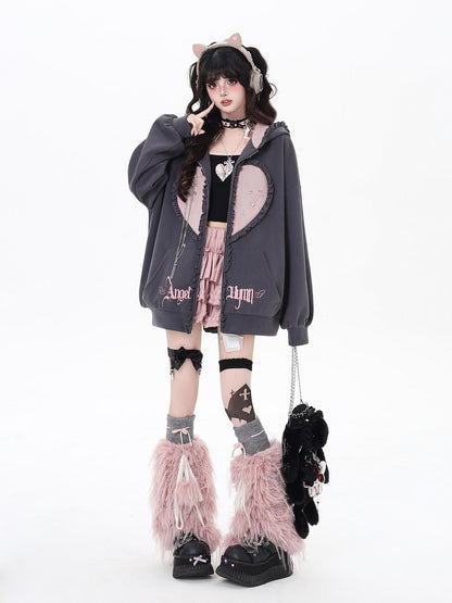Crazy Girl Striped Rabbit Ear Hooded Long Sleeve Loose Fit Women&