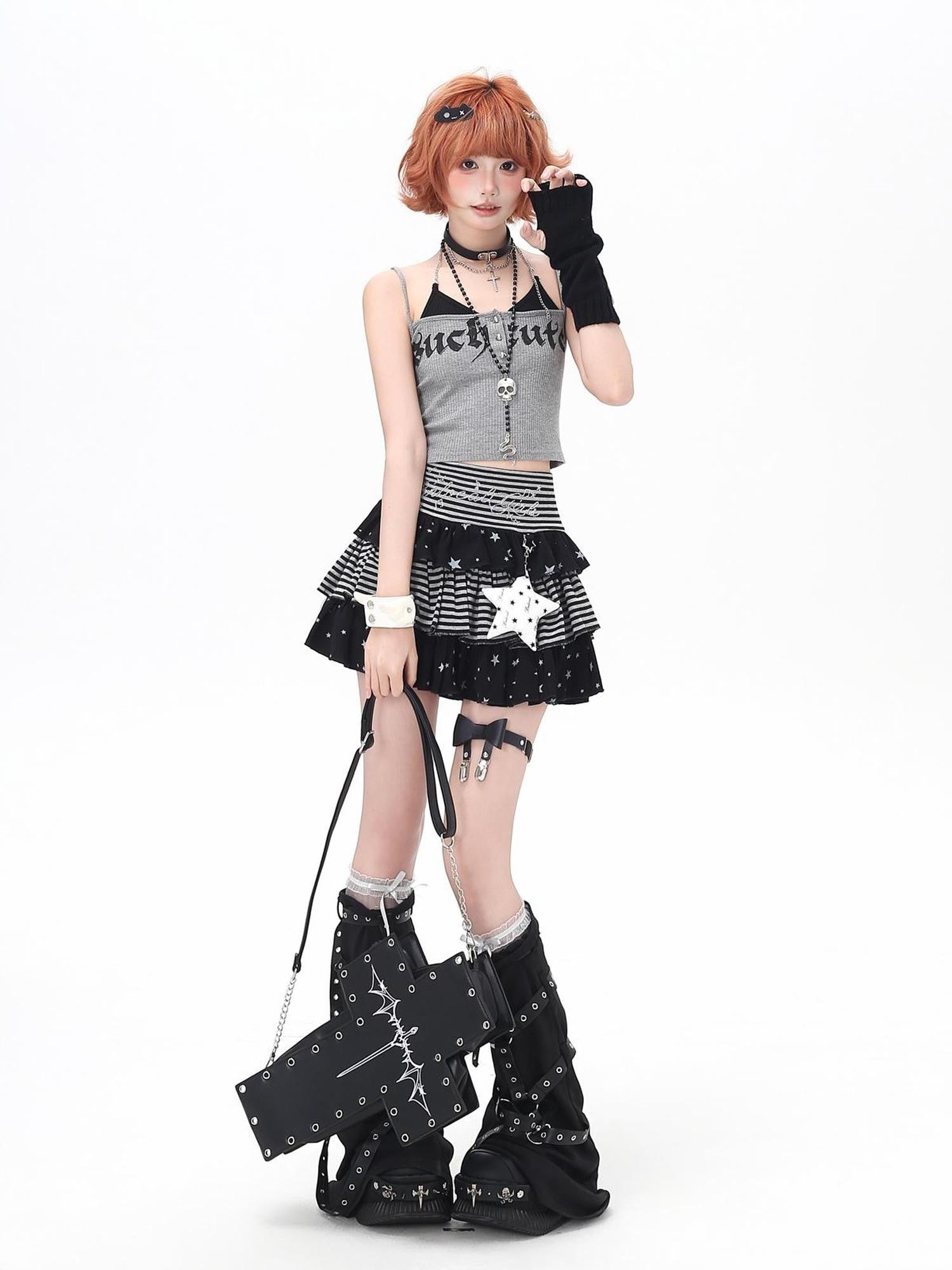 Crazy Girl Striped Star Charm Spliced High Waist Slim Women&