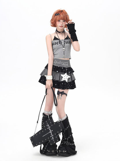 Crazy Girl Striped Star Charm Spliced High Waist Slim Women&