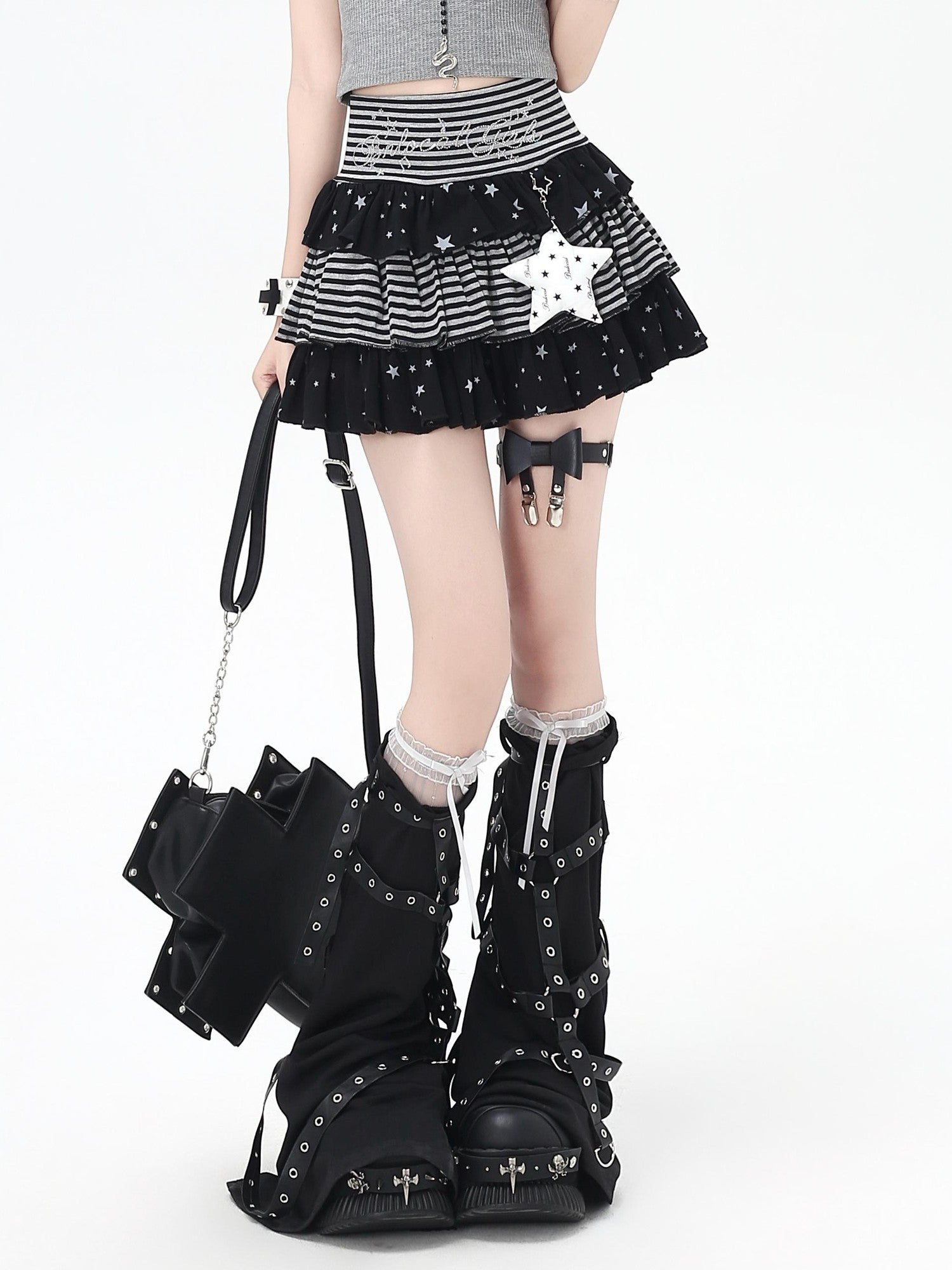 Crazy Girl Striped Star Charm Spliced High Waist Slim Women&