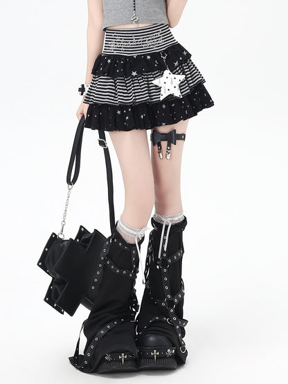 Crazy Girl Striped Star Charm Spliced High Waist Slim Women&