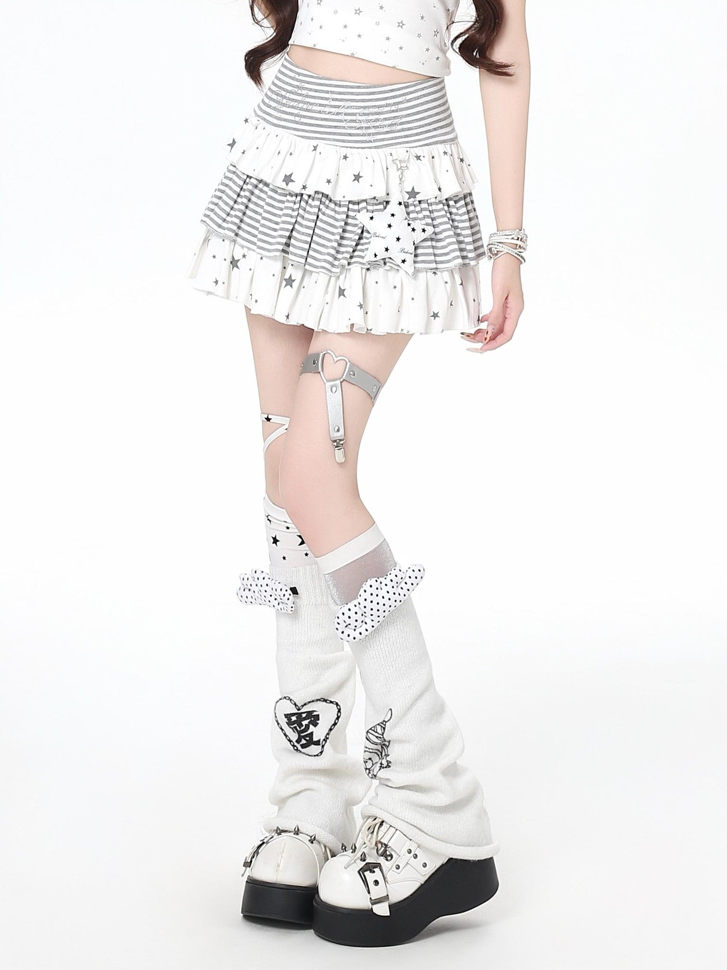 Crazy Girl Striped Star Charm Spliced High Waist Slim Women&