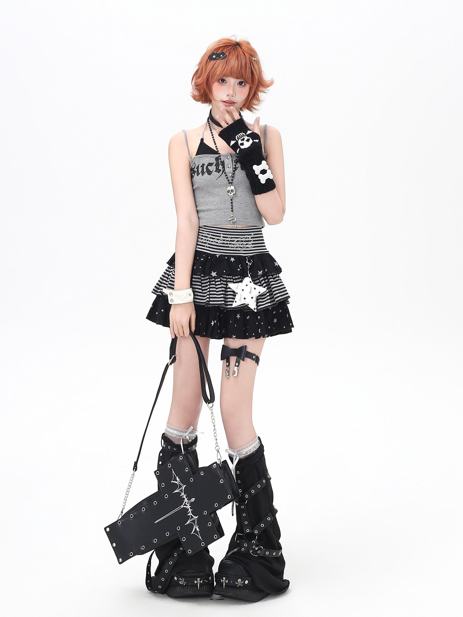 Crazy Girl Striped Star Charm Spliced High Waist Slim Women&