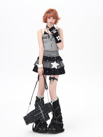 Crazy Girl Striped Star Charm Spliced High Waist Slim Women&