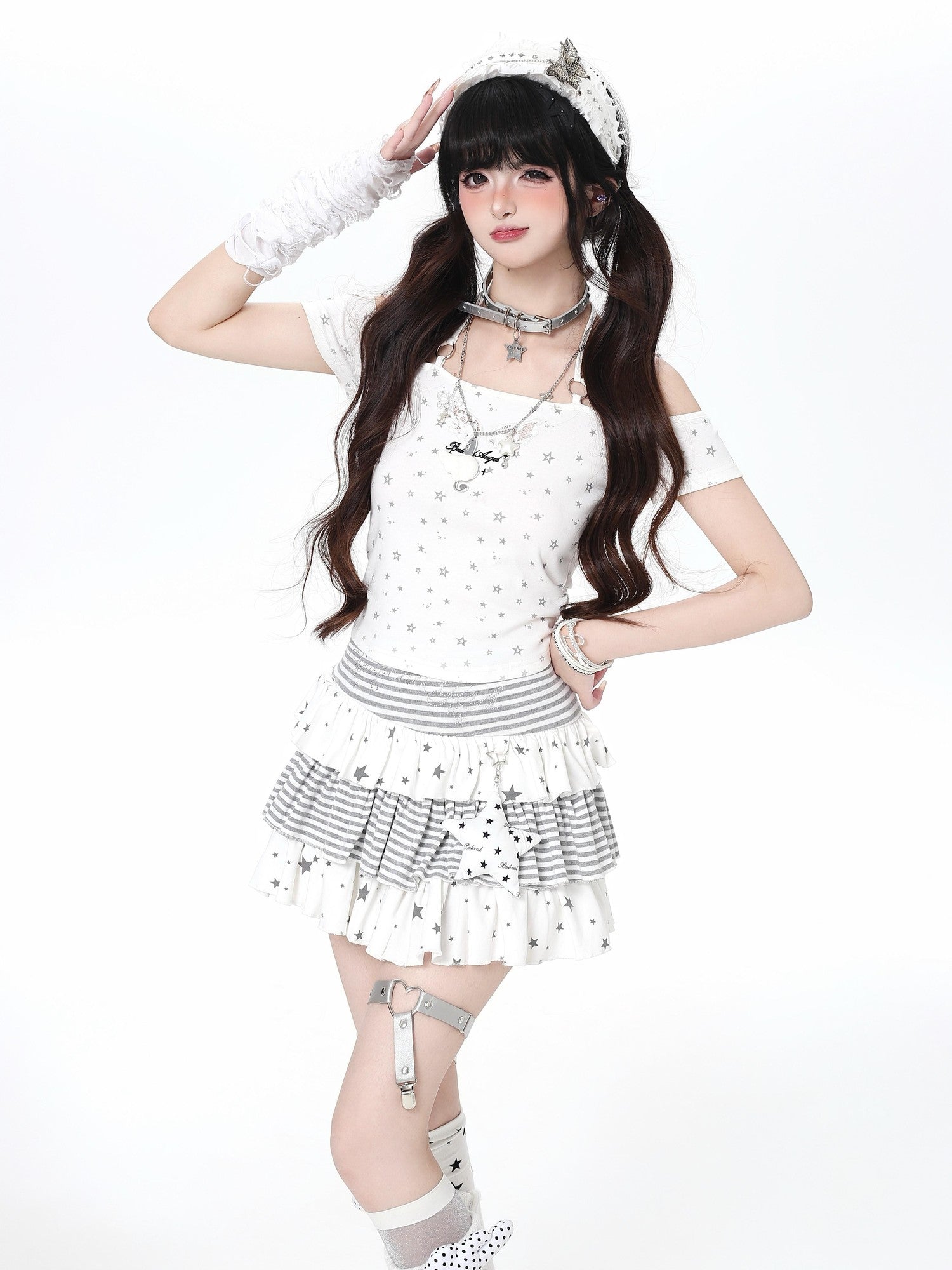 Crazy Girl Striped Star Charm Spliced High Waist Slim Women&