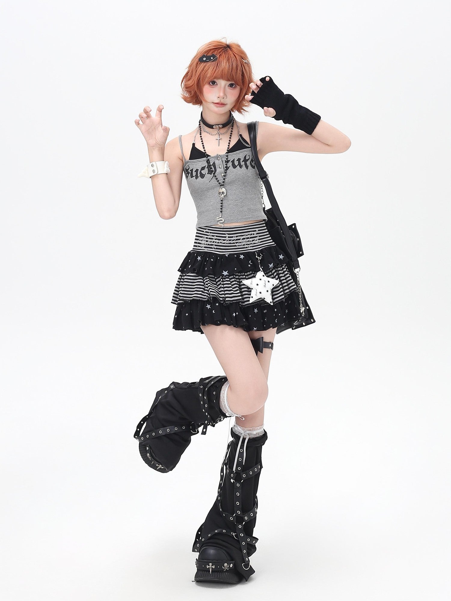 Crazy Girl Striped Star Charm Spliced High Waist Slim Women&