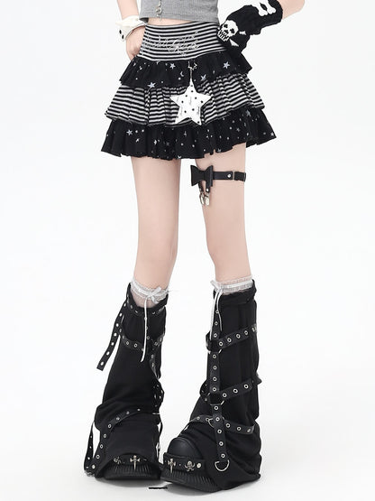 Crazy Girl Striped Star Charm Spliced High Waist Slim Women&