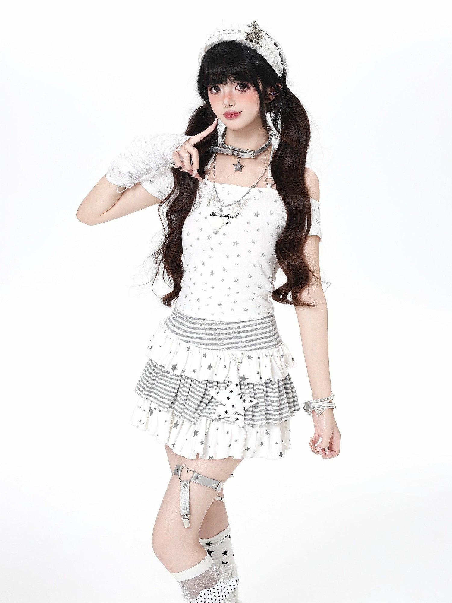 Crazy Girl Striped Star Charm Spliced High Waist Slim Women&
