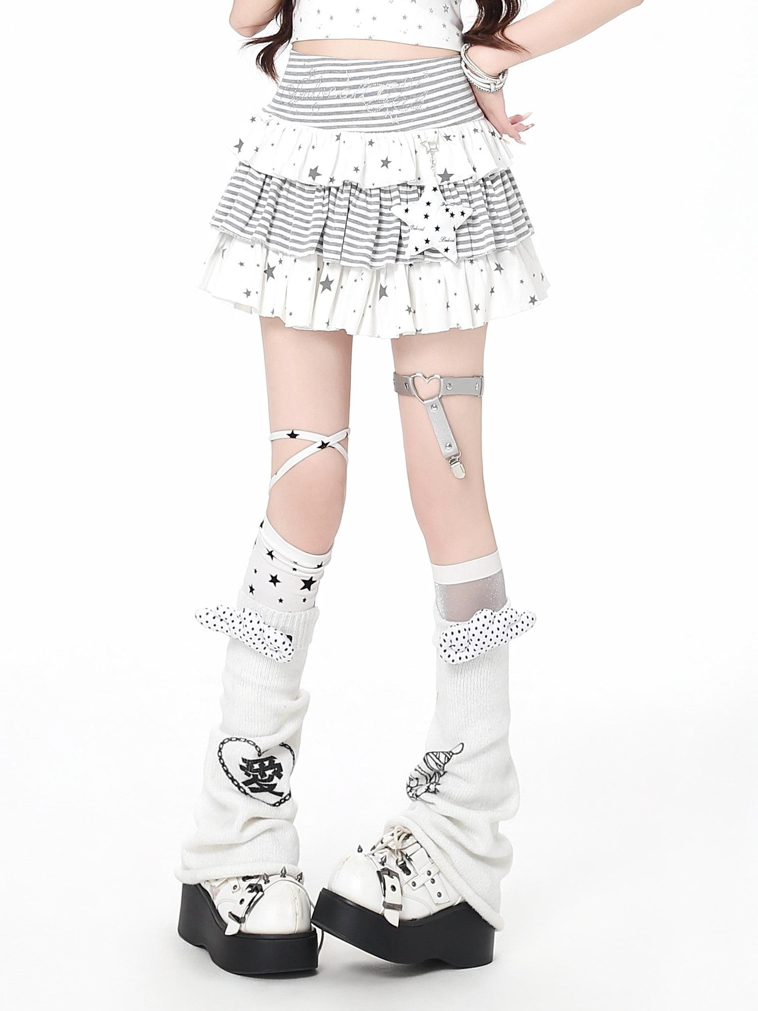 Crazy Girl Striped Star Charm Spliced High Waist Slim Women&