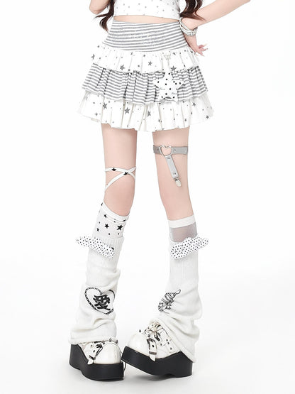 Crazy Girl Striped Star Charm Spliced High Waist Slim Women&