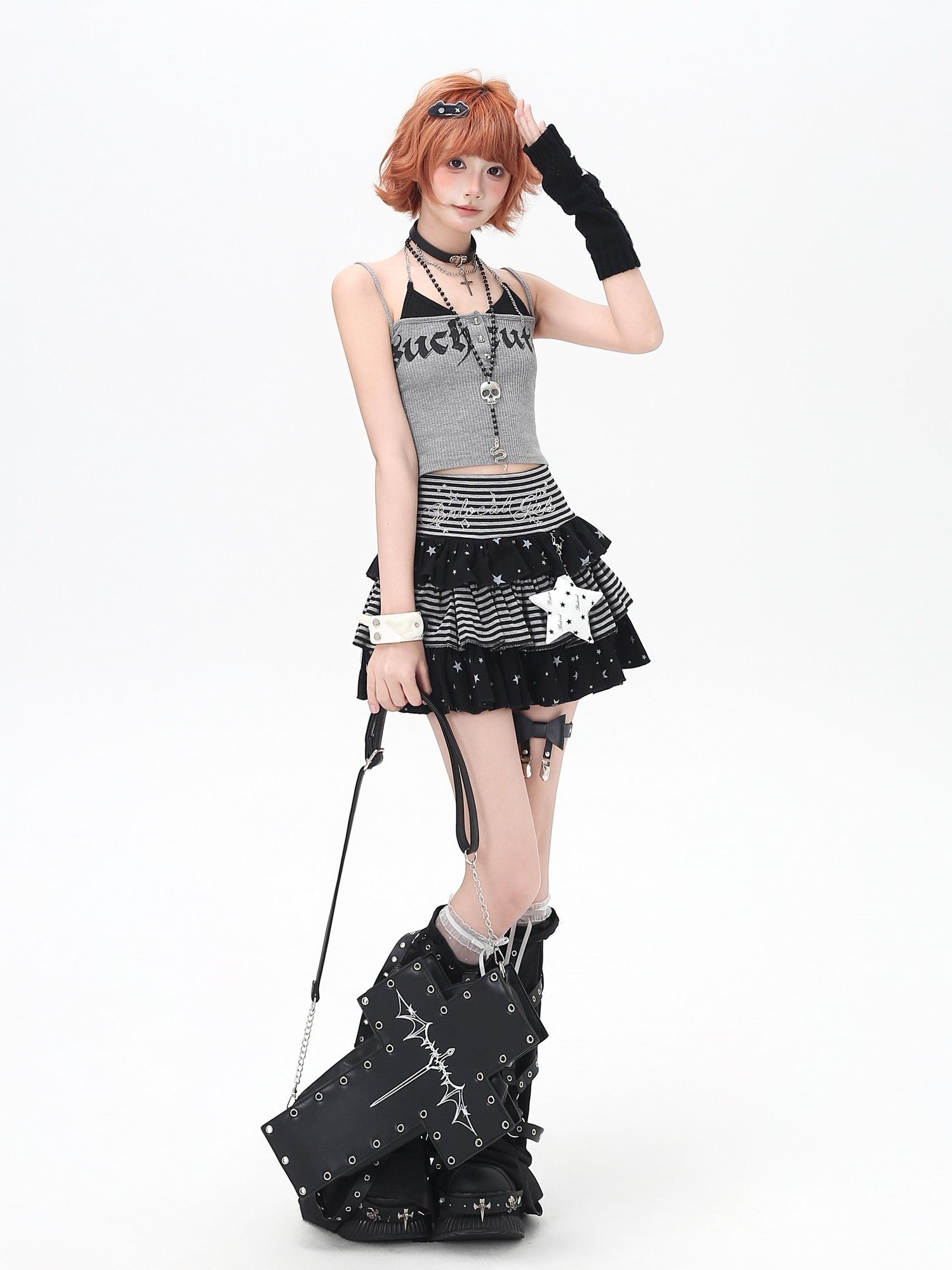 Crazy Girl Striped Star Charm Spliced High Waist Slim Women&