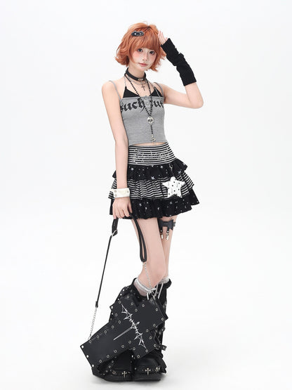 Crazy Girl Striped Star Charm Spliced High Waist Slim Women&