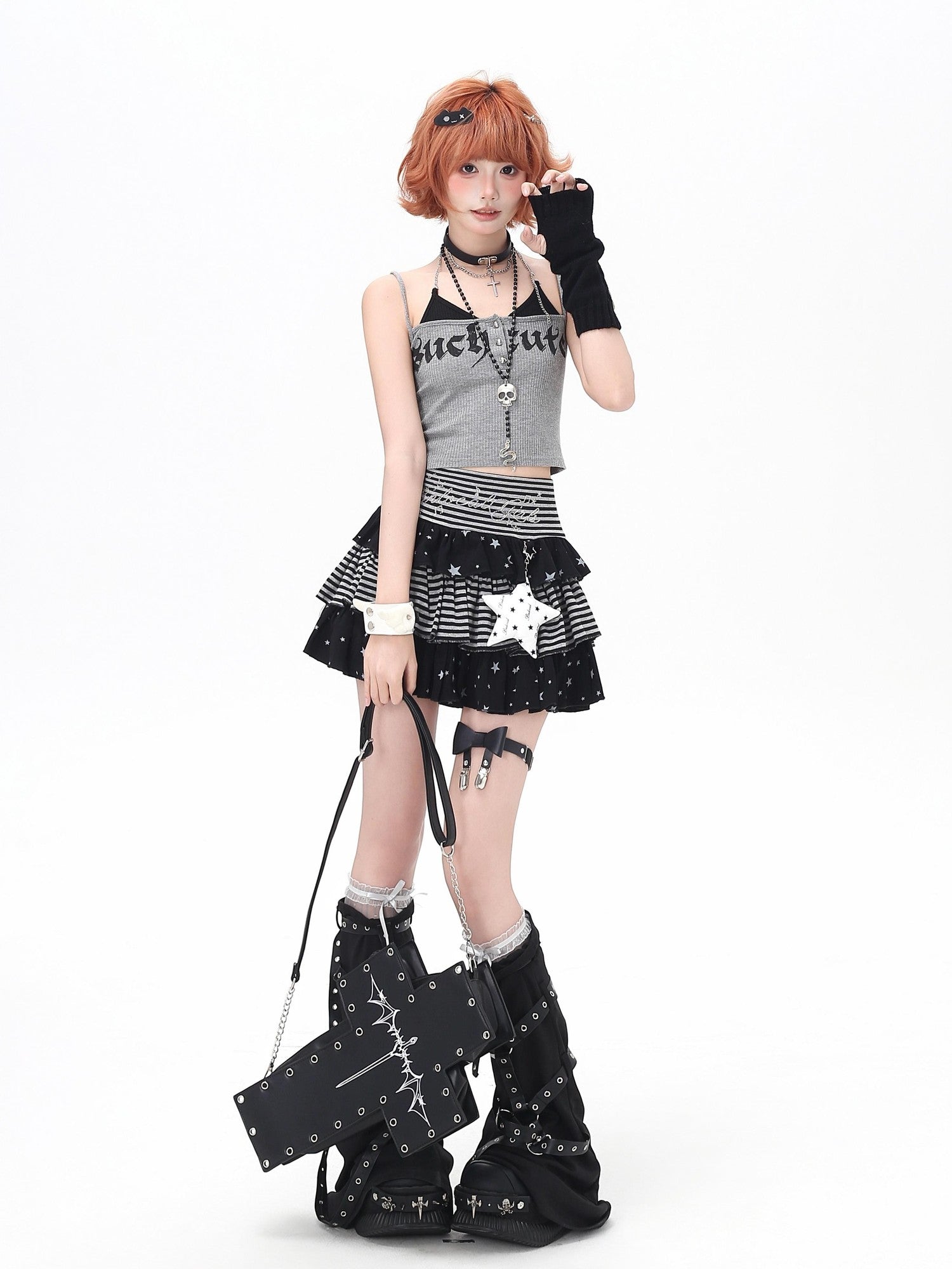 Crazy Girl Striped Star Charm Spliced High Waist Slim Women&