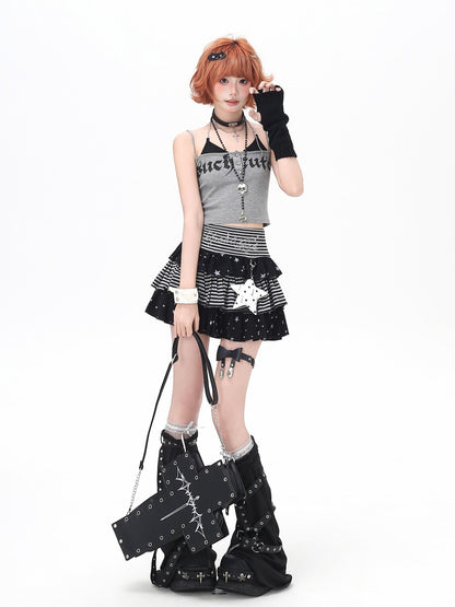 Crazy Girl Striped Star Charm Spliced High Waist Slim Women&