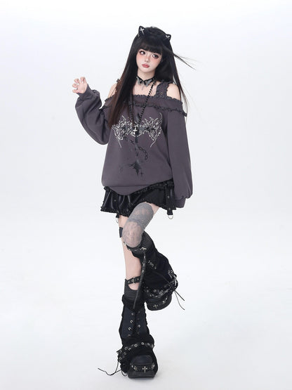Crazy Girl Subculture Cross Lace Off Shoulder Women&