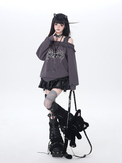 Crazy Girl Subculture Cross Lace Off Shoulder Women&