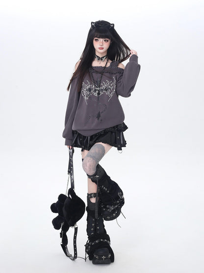 Crazy Girl Subculture Cross Lace Off Shoulder Women&