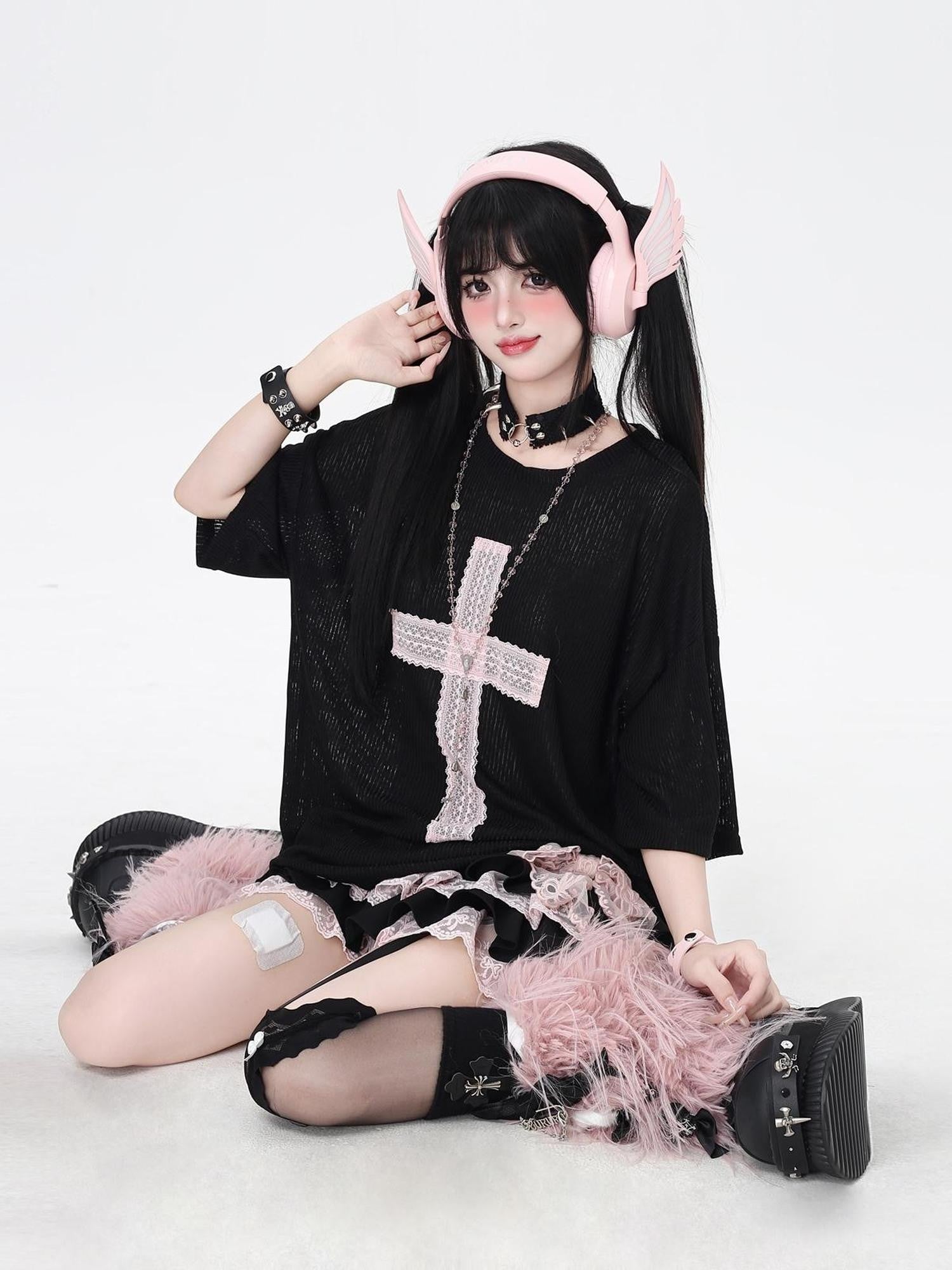 Crazy Girl Subculture Cross Patch Applique Sweet Cool Women&