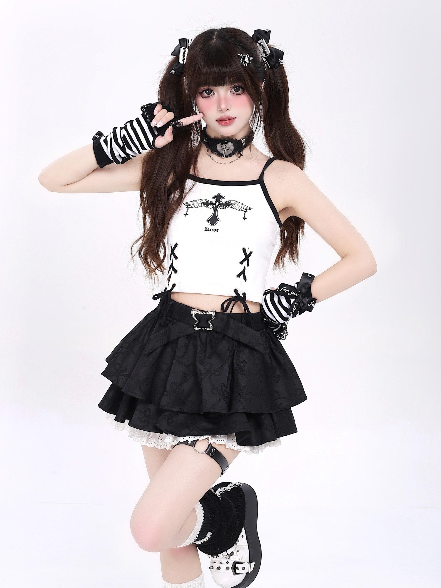Crazy Girl Subculture Goth Lace Up Strappy Cropped Women&