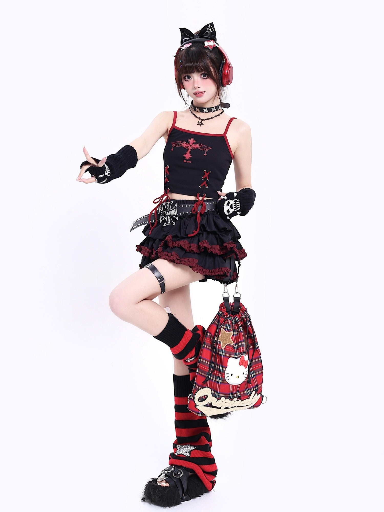 Crazy Girl Subculture Goth Lace Up Strappy Cropped Women&