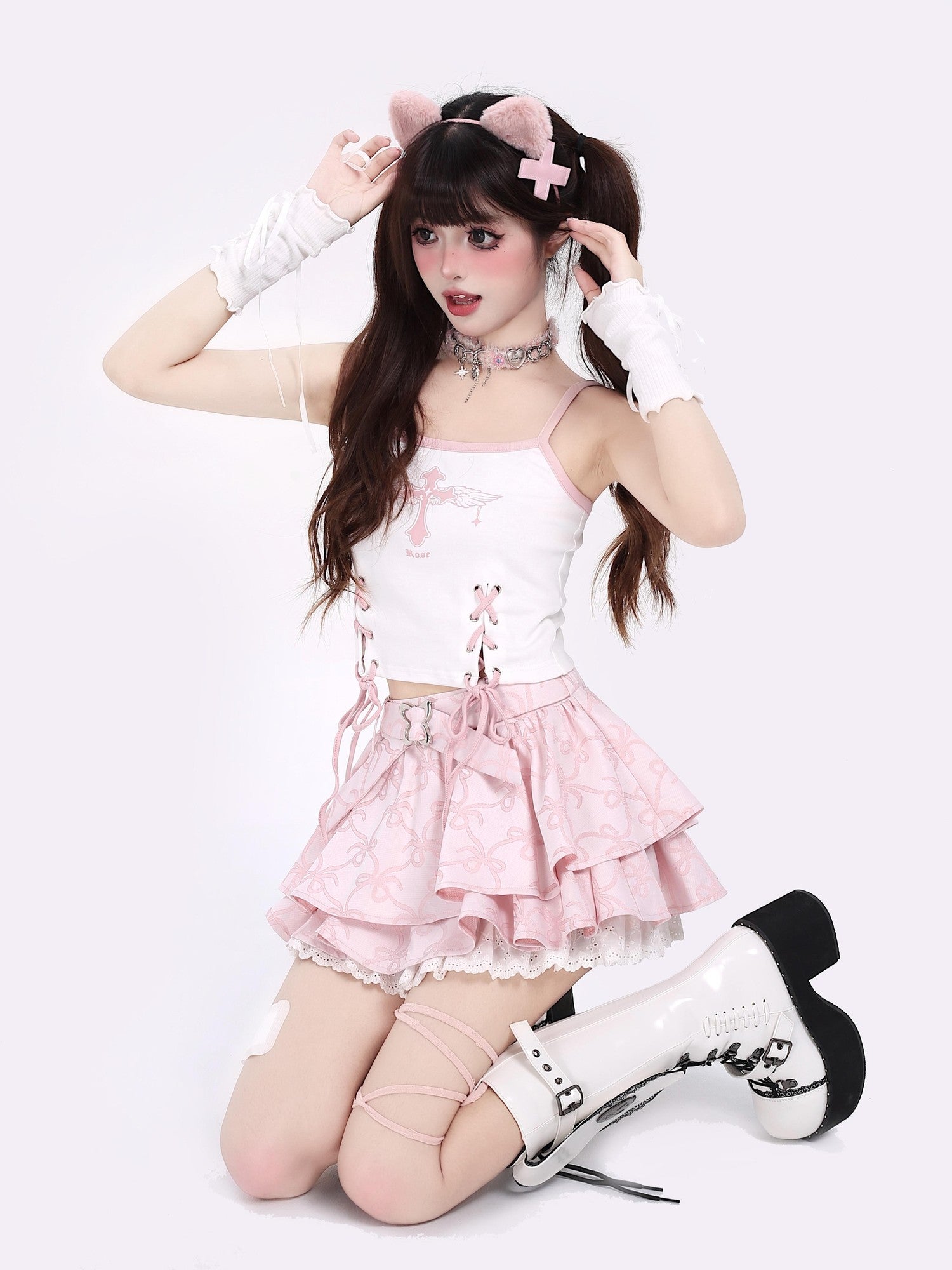 Crazy Girl Subculture Goth Lace Up Strappy Cropped Women&