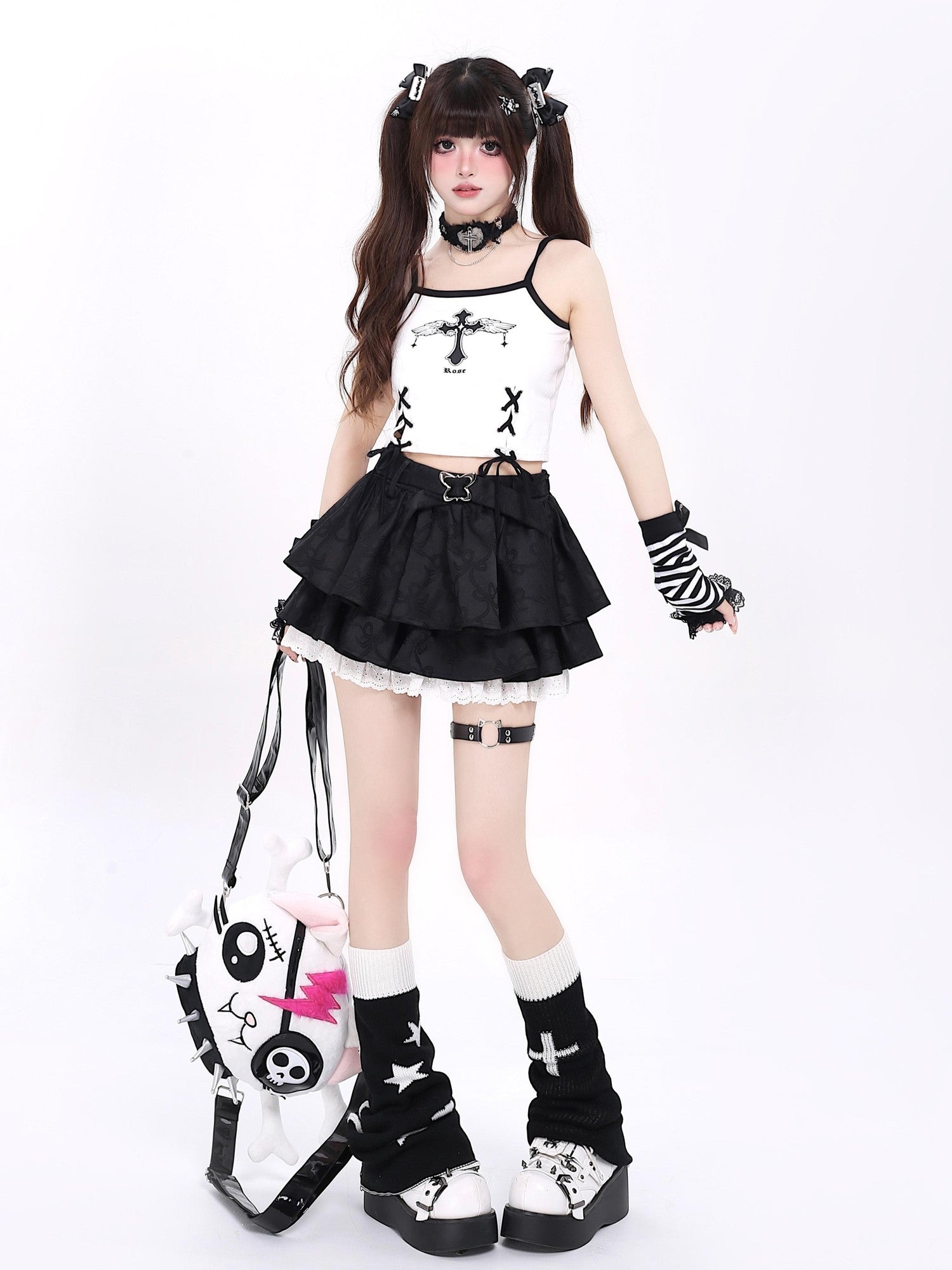 Crazy Girl Subculture Goth Lace Up Strappy Cropped Women&