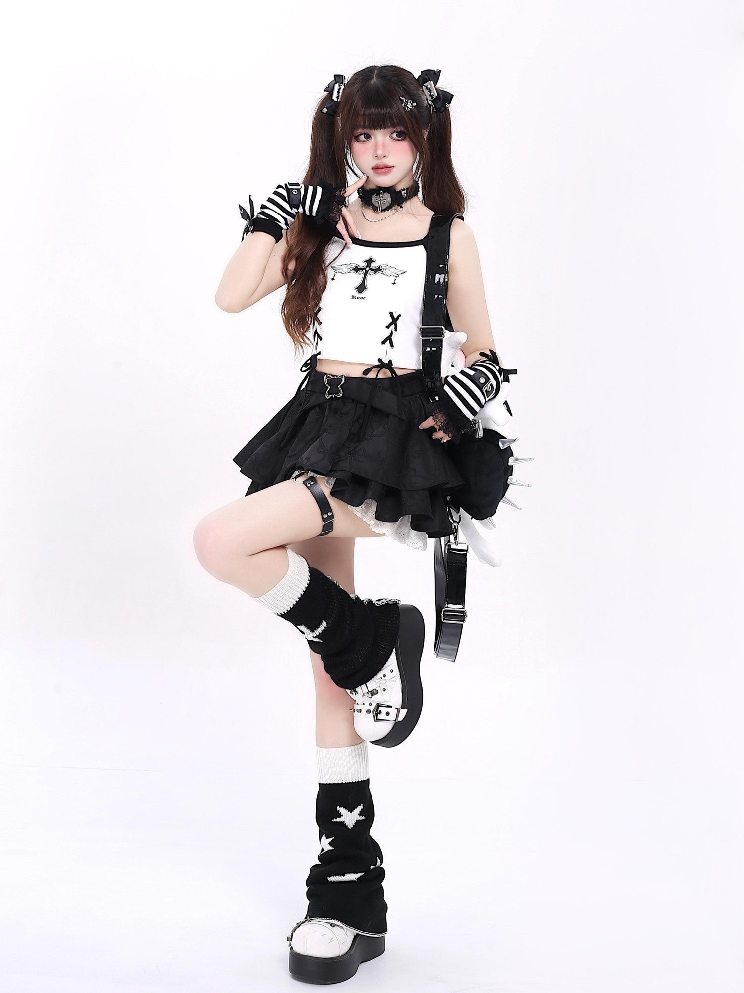 Crazy Girl Subculture Goth Lace Up Strappy Cropped Women&