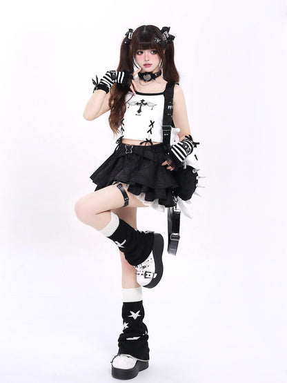 Crazy Girl Subculture Goth Lace Up Strappy Cropped Women&