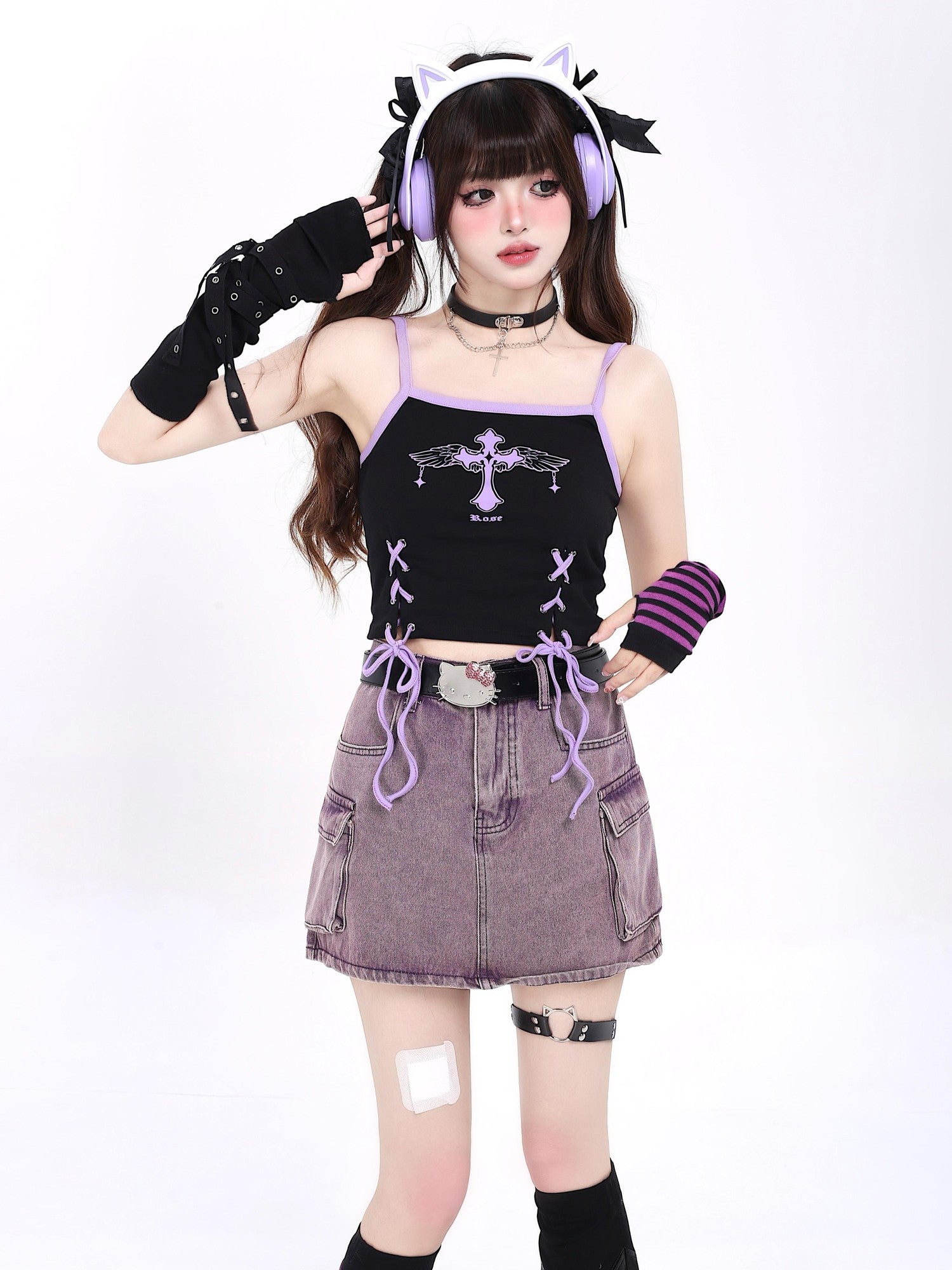 Crazy Girl Subculture Goth Lace Up Strappy Cropped Women&