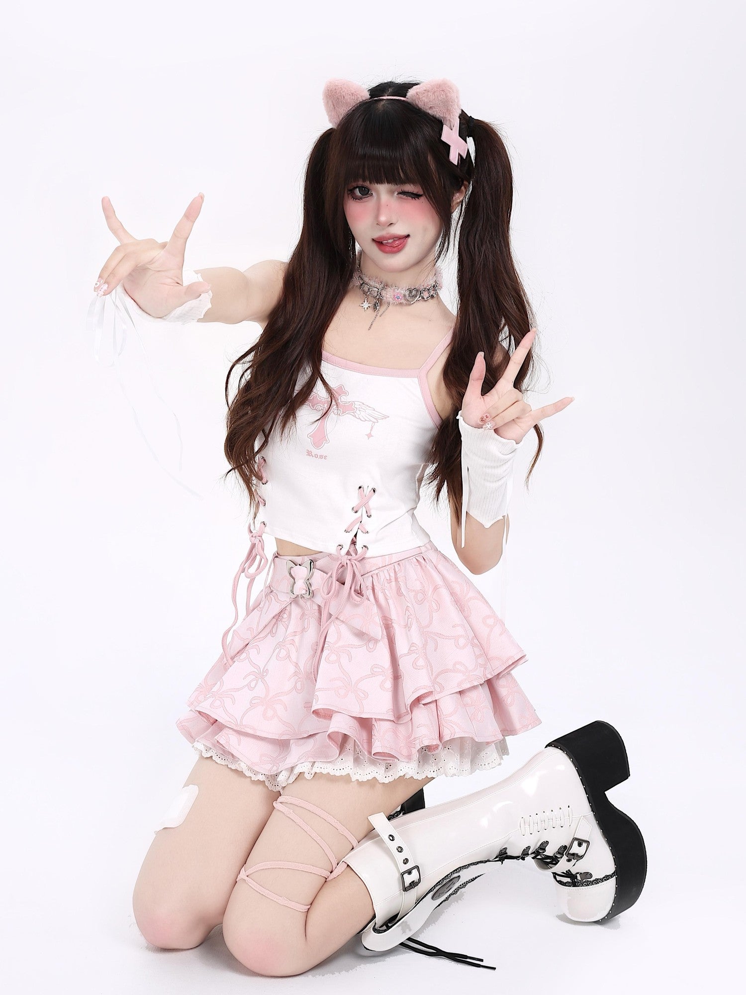 Crazy Girl Subculture Goth Lace Up Strappy Cropped Women&