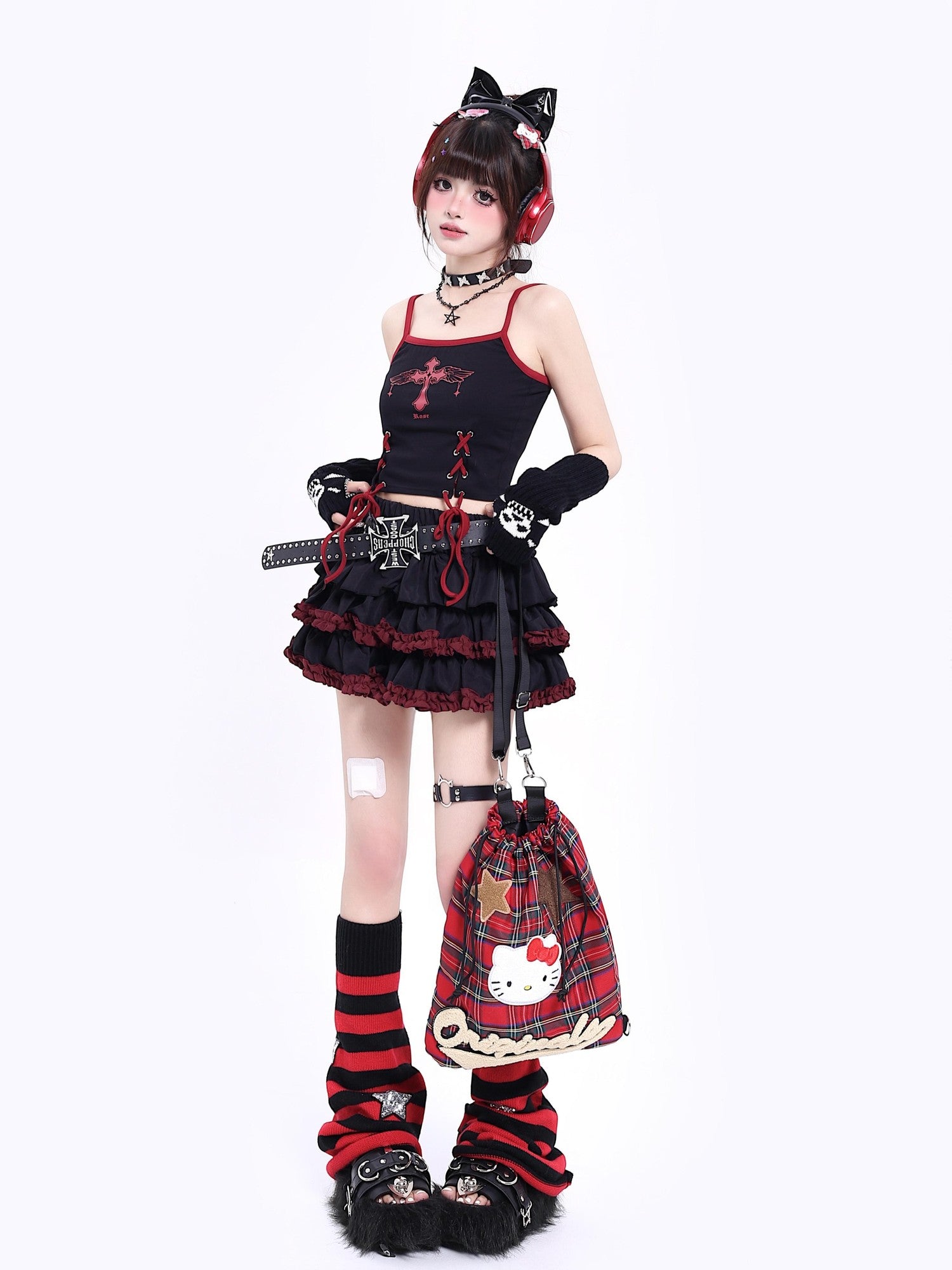 Crazy Girl Subculture Goth Lace Up Strappy Cropped Women&