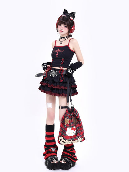 Crazy Girl Subculture Goth Lace Up Strappy Cropped Women&
