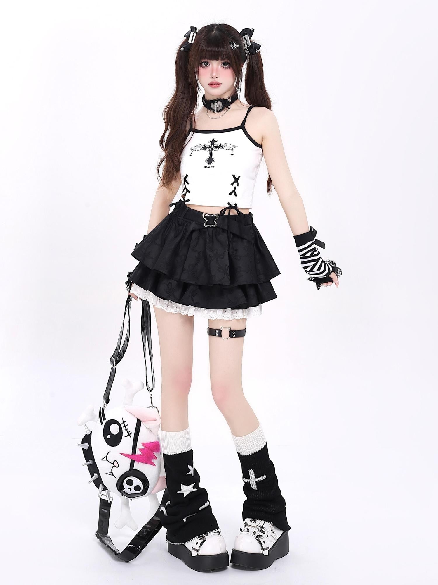 Crazy Girl Subculture Goth Lace Up Strappy Cropped Women&