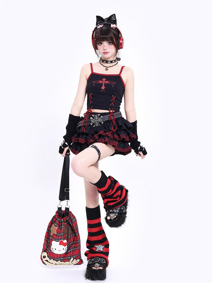 Crazy Girl Subculture Goth Lace Up Strappy Cropped Women&
