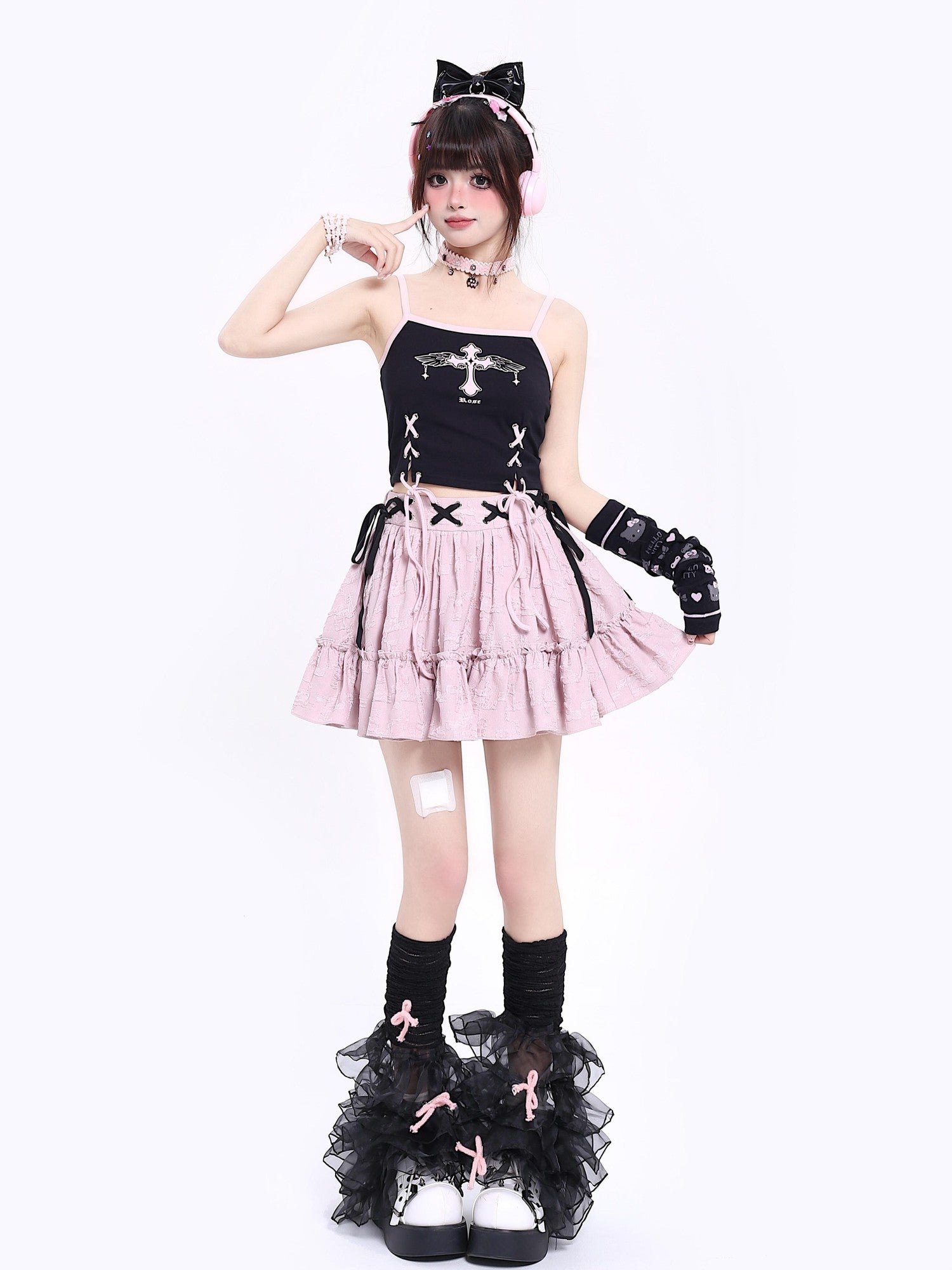 Crazy Girl Subculture Goth Lace Up Strappy Cropped Women&