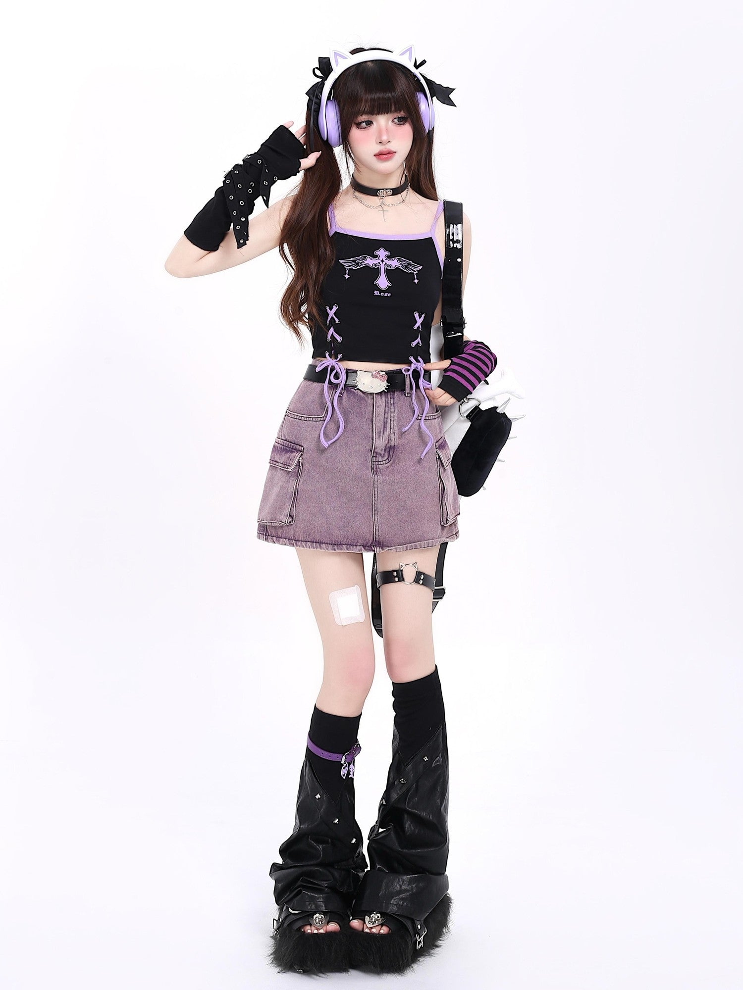 Crazy Girl Subculture Goth Lace Up Strappy Cropped Women&