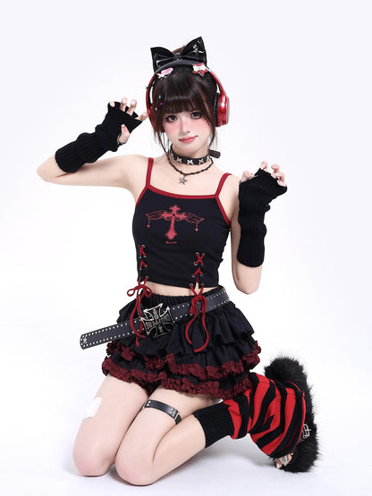 Crazy Girl Subculture Goth Lace Up Strappy Cropped Women&
