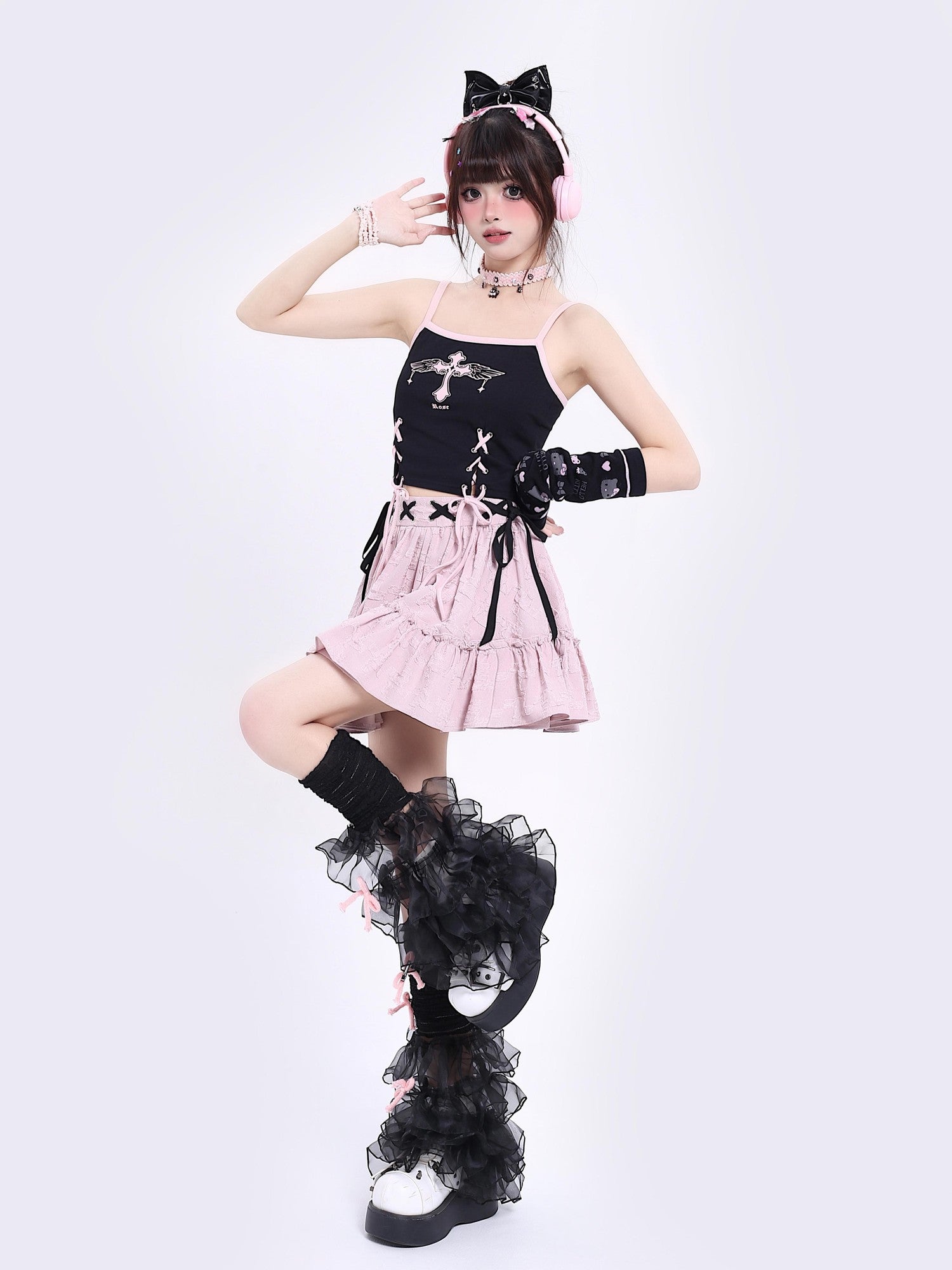 Crazy Girl Subculture Goth Lace Up Strappy Cropped Women&