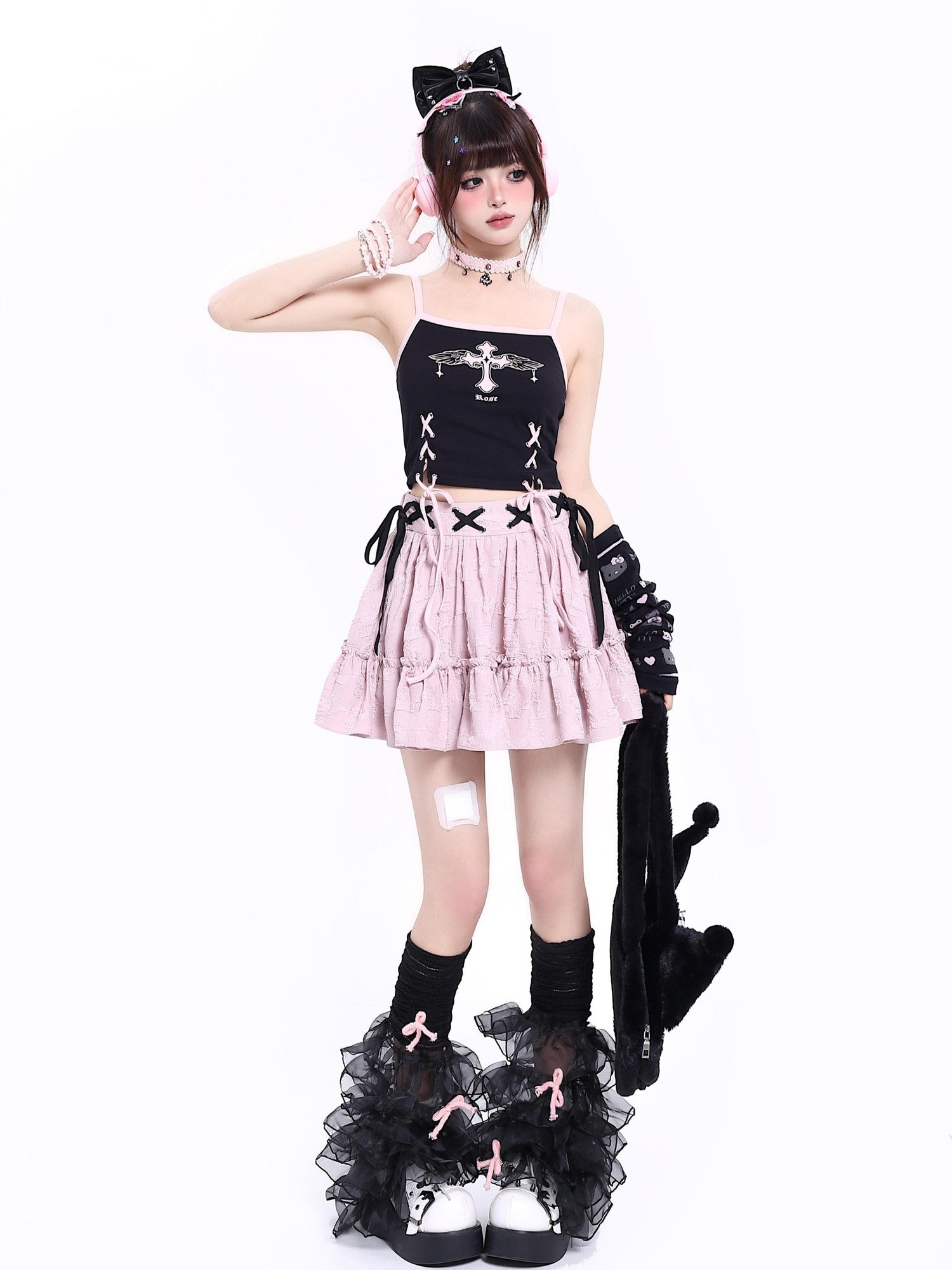 Crazy Girl Subculture Goth Lace Up Strappy Cropped Women&