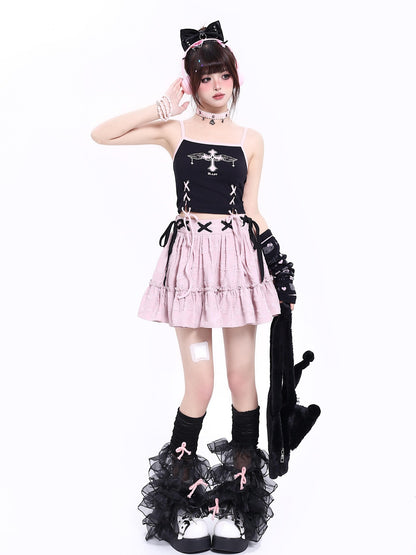 Crazy Girl Subculture Goth Lace Up Strappy Cropped Women&