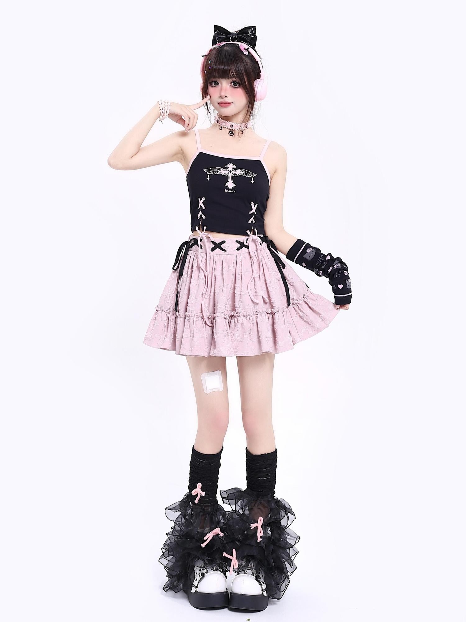 Crazy Girl Subculture Goth Lace Up Strappy Cropped Women&