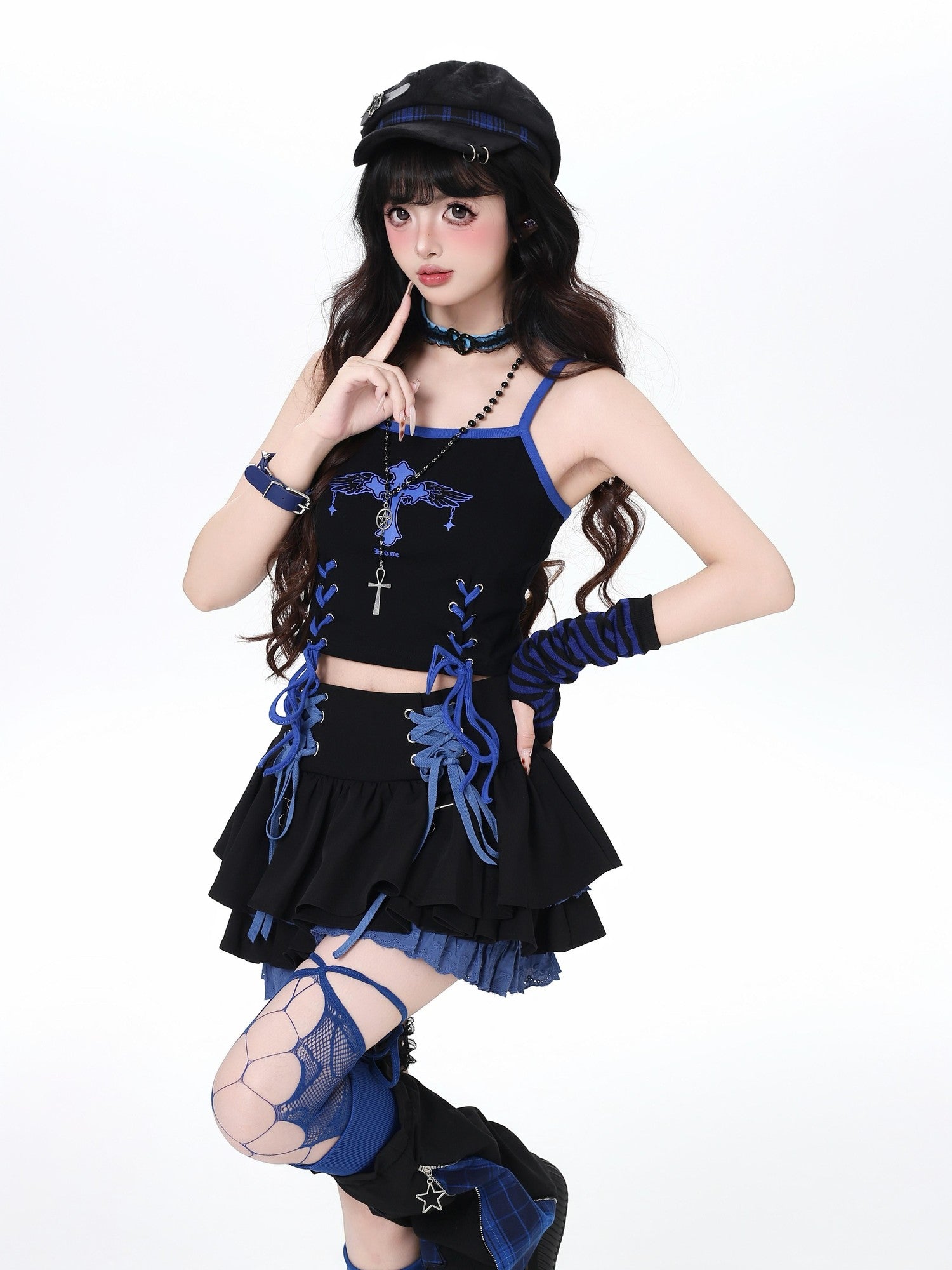 Crazy Girl Subculture Goth Lace Up Strappy Cropped Women&