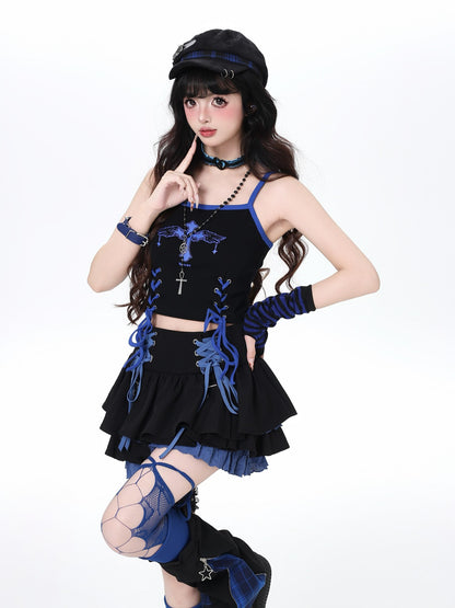Crazy Girl Subculture Goth Lace Up Strappy Cropped Women&