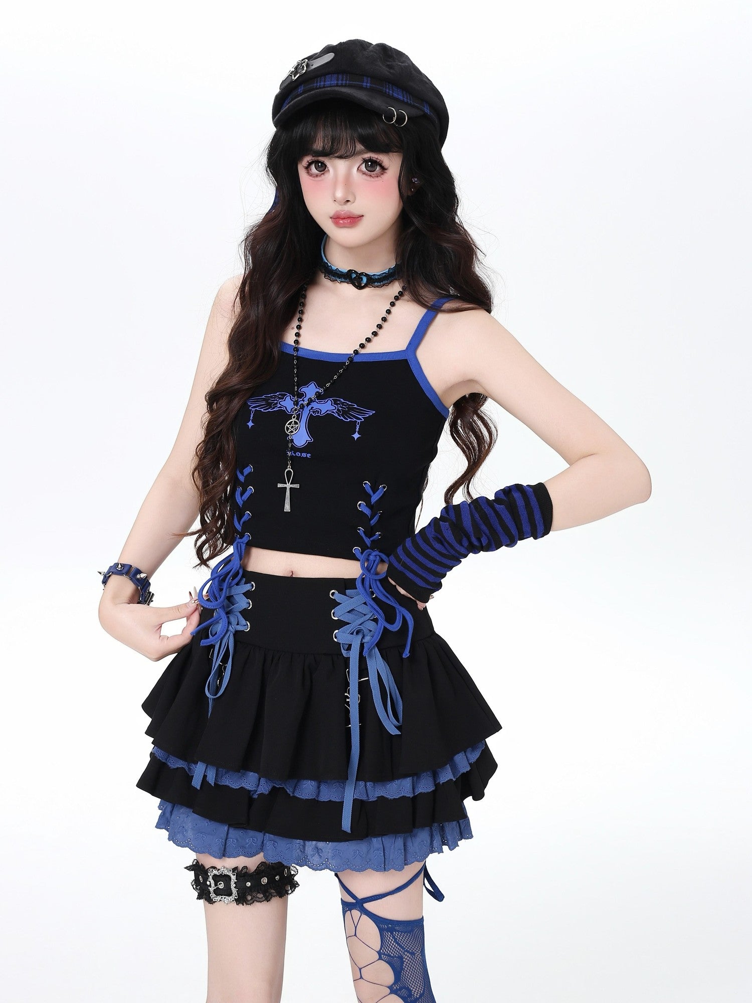 Crazy Girl Subculture Goth Lace Up Strappy Cropped Women&