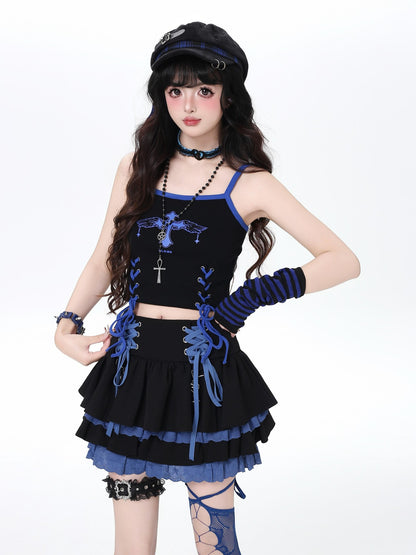 Crazy Girl Subculture Goth Lace Up Strappy Cropped Women&