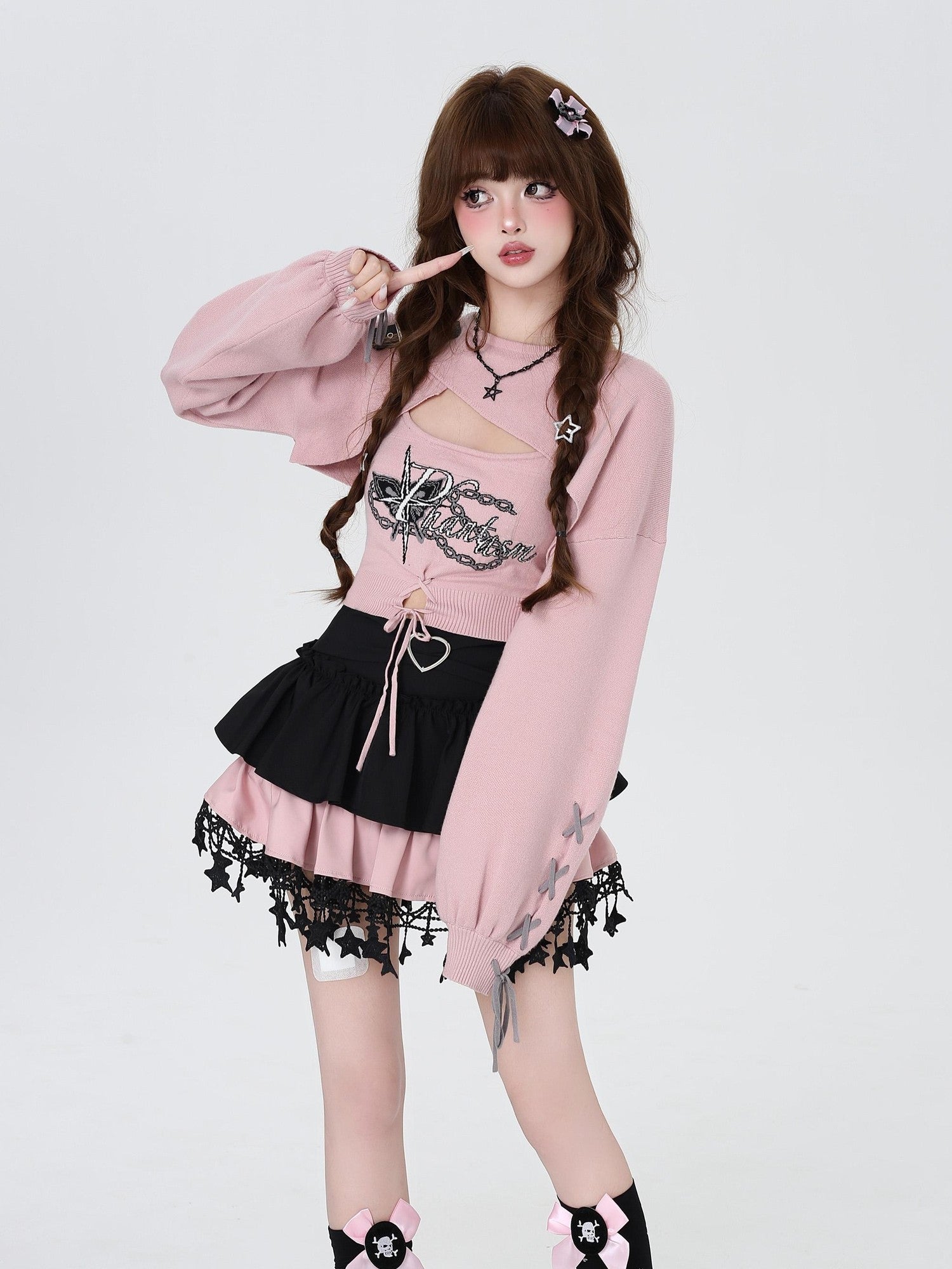 Crazy Girl Sweet Cartoon Letter Crewneck Slim Pullover Women&