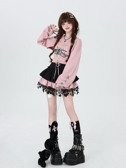 Crazy Girl Sweet Cartoon Letter Crewneck Slim Pullover Women&